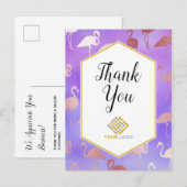 Carte Postale Flamants roses et violets Merci Logo Entreprise (Devant / Derrière)