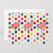 Carte Postale Flamants roses funky mignon Pois coloré (Devant / Derrière)