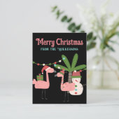 Carte Postale Flamants roses rose de Noël tropicaux en noir (Debout devant)
