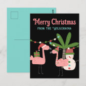 Carte Postale Flamants roses rose de Noël tropicaux en noir (Devant / Derrière)