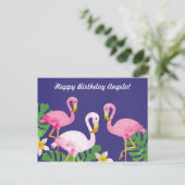 Carte Postale Flamants roses rose tropicale sur violet (Debout devant)