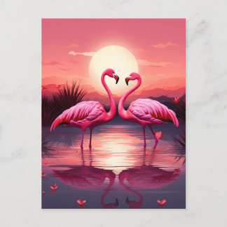 Carte Postale Flamants roses roses au coucher du soleil