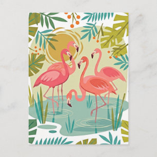 CARTE POSTALE FLAMANTS ROSES SE TENANT ENSEMBLE