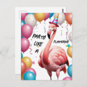 Carte Postale Flamingle & Fête - Flamant rose drôle Anniversaire (Devant / Derrière)