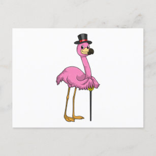 Carte Postale Flamingo as Pensioner with Walking stick