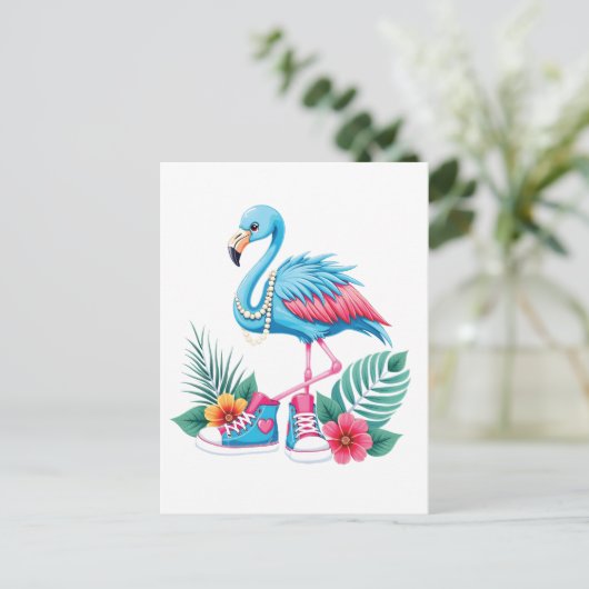 Carte Postale Flamingo Chucks et Perles Virgule La Harris 2024 (Debout devant)