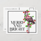 Carte Postale Flamingo de vacances festif | Couronne de Noël rou (Devant / Derrière)