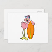 Carte Postale Flamingo en surfeur avec planche de surf.PNG (Devant / Derrière)