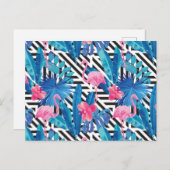 Carte Postale Flamingo & Palms on Geometric Pattern (Devant / Derrière)