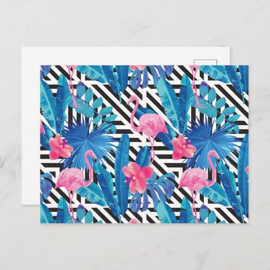 Carte Postale Flamingo & Palms on Geometric Pattern (Devant / Derrière)