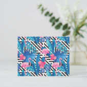 Carte Postale Flamingo & Palms on Geometric Pattern (Debout devant)