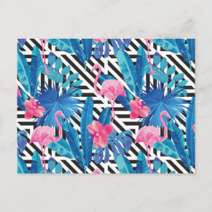 Carte Postale Flamingo & Palms on Geometric Pattern