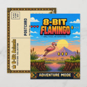 Carte Postale Flamingo, Pixel Art 8 Bits Rétro (Devant / Derrière)