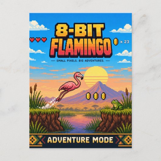 Carte Postale Flamingo, Pixel Art 8 Bits Rétro (Devant)