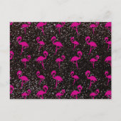 Carte Postale Flamingo rose parties scintillant noire (Devant)
