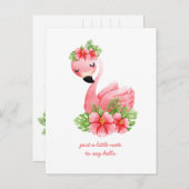 Carte Postale Flamingo Rose Pense à Vous Fleurs Tropicales Pos (Devant / Derrière)