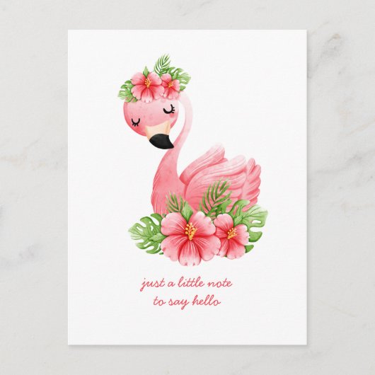 Carte Postale Flamingo Rose Pense à Vous Fleurs Tropicales Pos (Devant)