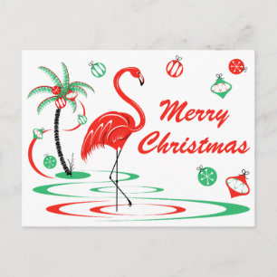 Carte Postale Flamingo rouge de Noël paysage joyeux Noël