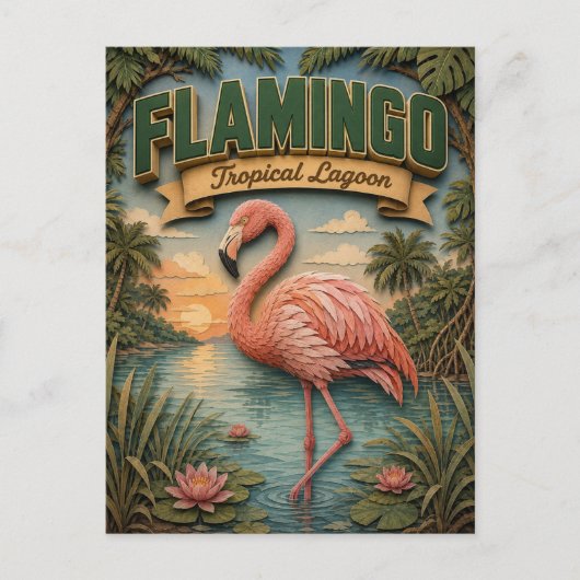 Carte Postale Flamingo Tropical Lagoon POPCUT (Devant)