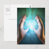 Carte Postale Flamme verte puissantes mains de guérison (Devant / Derrière)