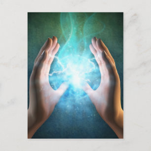 Carte Postale Flamme verte puissantes mains de guérison