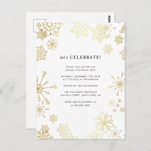 Carte Postale Flammes de neige en or moderne fête de Noël (Devant / Derrière)