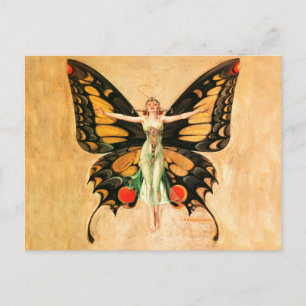 Carte Postale Flapper Butterfly Flying Woman Illustration