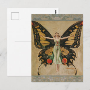 Carte Postale FlapperPapillon Volant Femme Illustration classiqu