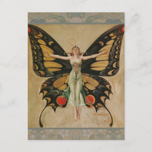 Carte Postale FlapperPapillon Volant Femme Illustration classiqu (Devant)