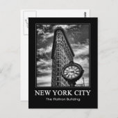 Carte Postale Flatiron Building et horloge en noir et blanc 1C (Devant / Derrière)