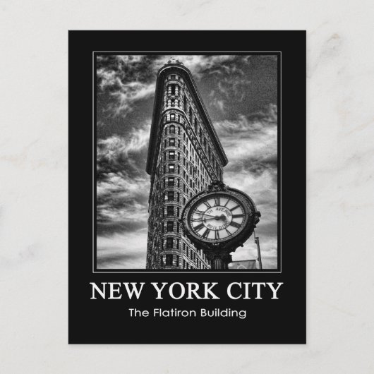 Carte Postale Flatiron Building et horloge en noir et blanc 1C (Devant)
