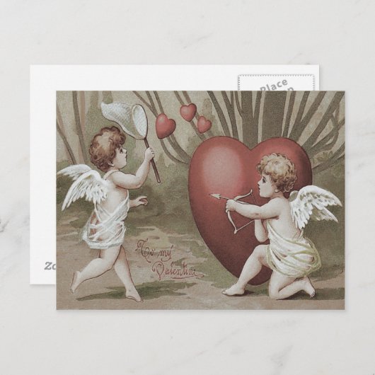 Carte Postale Flèche Cupid Net Heart Bow (Devant / Derrière)