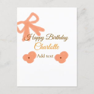 Carte Postale Fleur à ruban orange aquarelle pastel nom d'annive