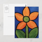 Carte Postale Fleur abstraite bleue orange (Devant / Derrière)