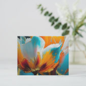 Carte Postale Fleur abstraite en orange et sarcelle (Debout devant)