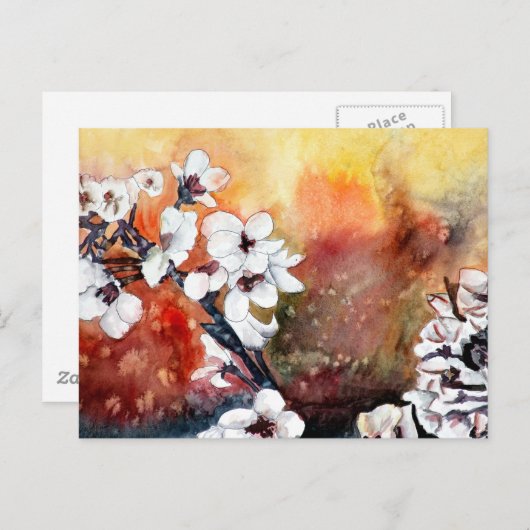 Carte Postale fleur abstraite moderne asiatique peinture d'art o (Devant / Derrière)