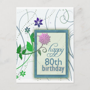 Carte Postale Fleur amusante heureux 80e anniversaire