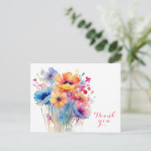 Carte Postale Fleur aquarelle merci (Debout devant)