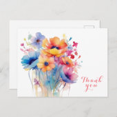 Carte Postale Fleur aquarelle merci (Devant / Derrière)