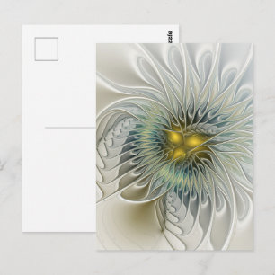Carte Postale Fleur argentée dorée Fantastique Art fractal abstr