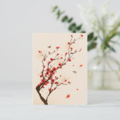 Carte Postale Fleur asiatique de prune de peinture de style au (Debout devant)
