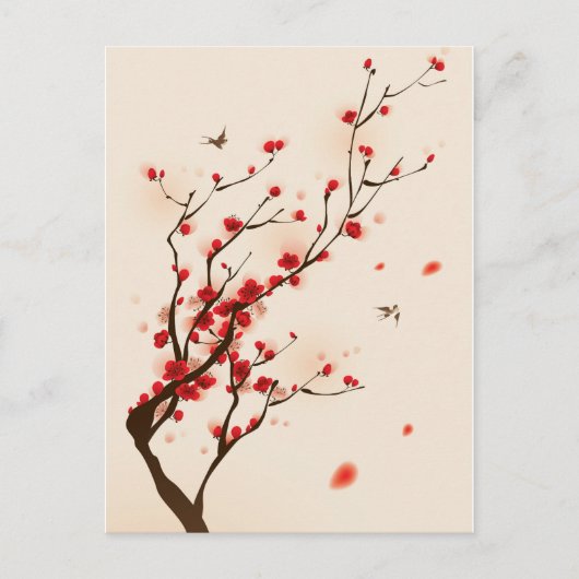 Carte Postale Fleur asiatique de prune de peinture de style au (Devant)