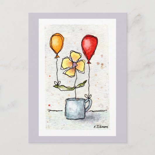 Carte postale Fleur avec Ballons Aquarelle (Devant)