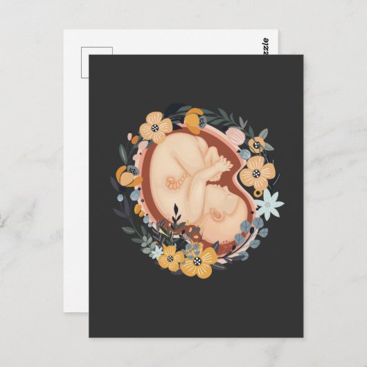 Carte Postale Fleur Bébé Enceinte Mère Maitre-femme (Devant / Derrière)