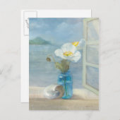 Carte Postale Fleur blanche dominant la mer (Devant / Derrière)