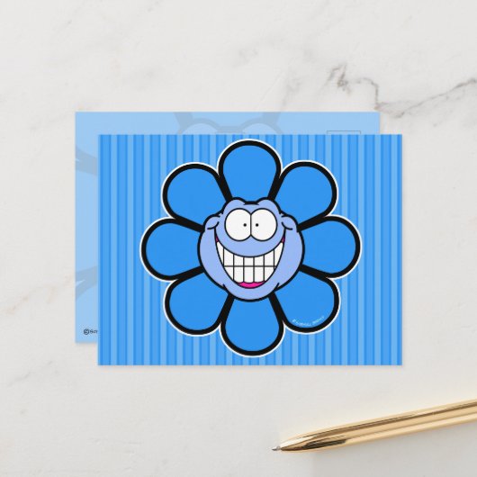 Carte Postale Fleur Bleue Joyeuse Graphisme Screwball (Devant/Arrière en situation)