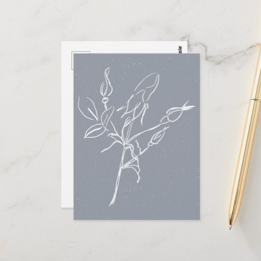Carte Postale Fleur botanique blanche Doodle (Devant/Arrière en situation)