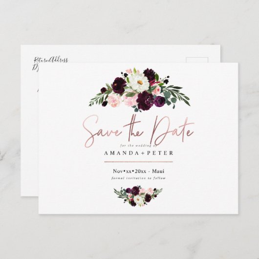 Carte Postale Fleur bourgeoise, Fleur Bourgogne Sauvez la date (Devant / Derrière)