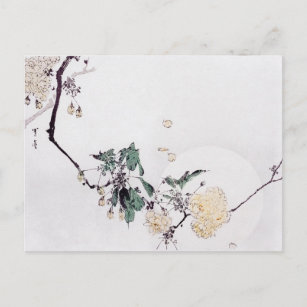 Carte Postale Fleur cerise et Pleine lune, Watanabe Seitei