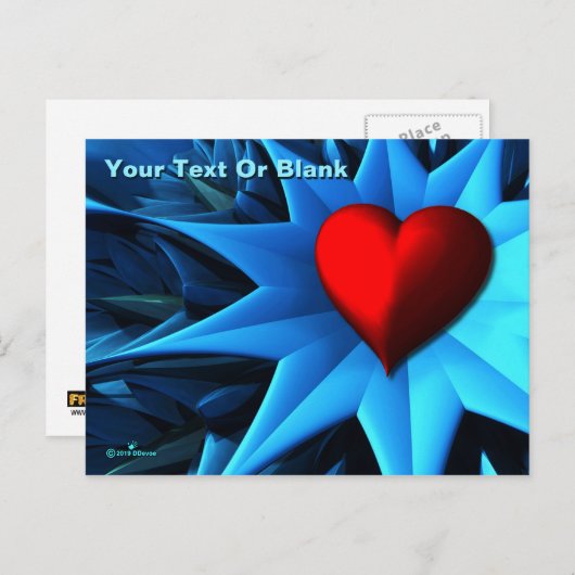 Carte Postale Fleur coeur bleu fractal (Devant / Derrière)